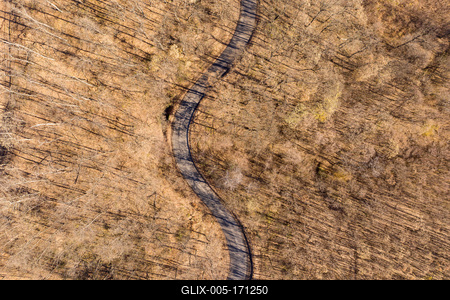 Aerial drone view from a cury road in mecsek-stock-foto