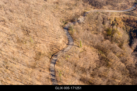 Aerial drone view from a cury road in mecsek-stock-foto