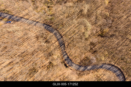 Aerial drone view from a cury road in mecsek-stock-foto