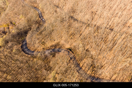 Aerial drone view from a cury road in mecsek-stock-foto