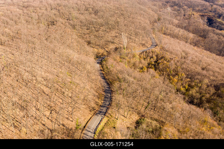 Aerial drone view from a cury road in mecsek-stock-foto