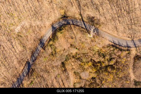 Aerial drone view from a cury road in mecsek-stock-foto