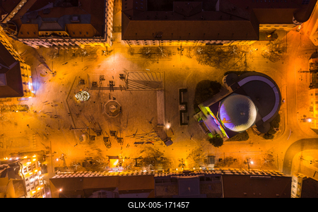 Szechenyi square in Pecs before Christams, top down view-stock-foto