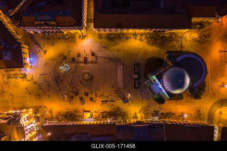 Szechenyi square in Pecs before Christams, top down view-stock-foto