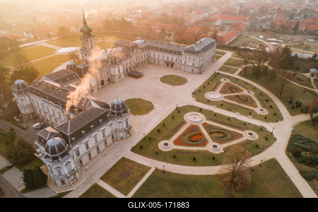 Festetics Castle in Aerial photo of Keszthely, Hungary-stock-foto