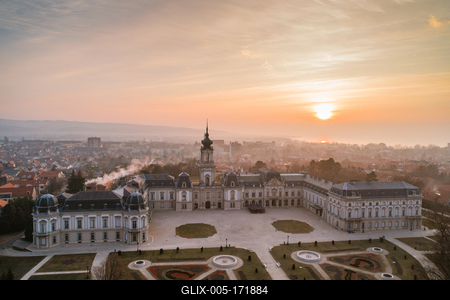 Festetics Castle in Aerial photo of Keszthely, Hungary-stock-foto