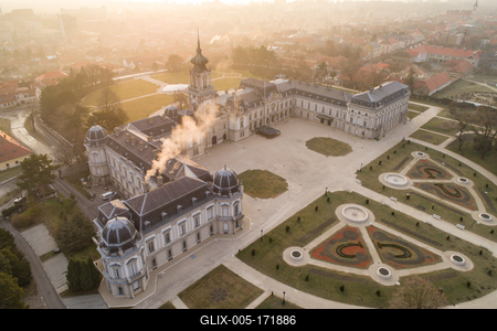 Festetics Castle in Aerial photo of Keszthely, Hungary-stock-foto