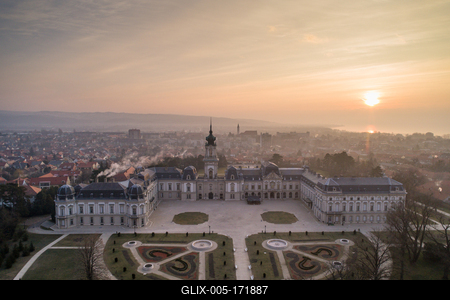 Festetics Castle in Aerial photo of Keszthely, Hungary-stock-foto