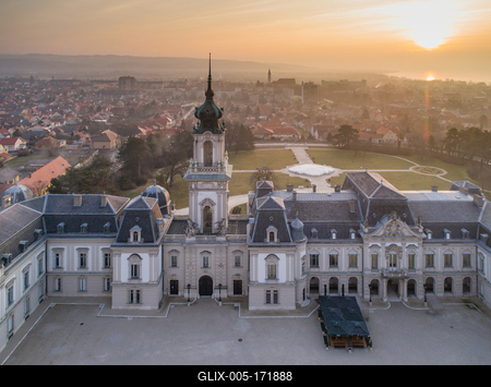Festetics Castle in Aerial photo of Keszthely, Hungary-stock-foto