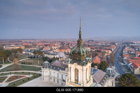 Festetics Castle in Aerial photo of Keszthely, Hungary-stock-foto