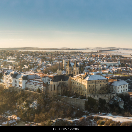 Aerial view of Castle in Veszprem in winter-stock-foto