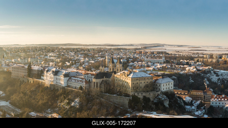 Aerial view of Castle in Veszprem in winter-stock-foto