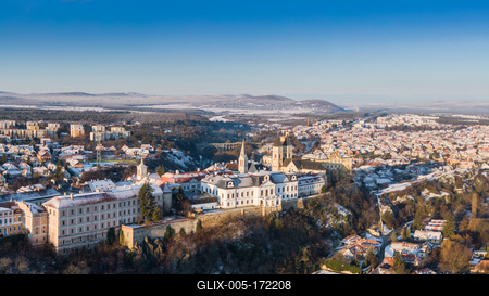 Aerial view of Castle in Veszprem in winter-stock-foto