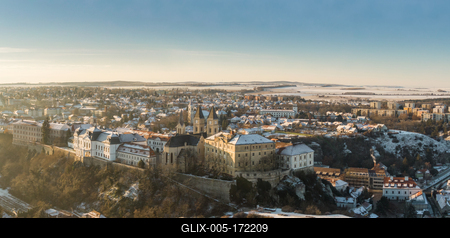 Aerial view of Castle in Veszprem in winter-stock-foto