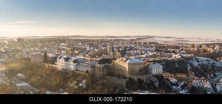 Aerial view of Castle in Veszprem in winter-stock-foto