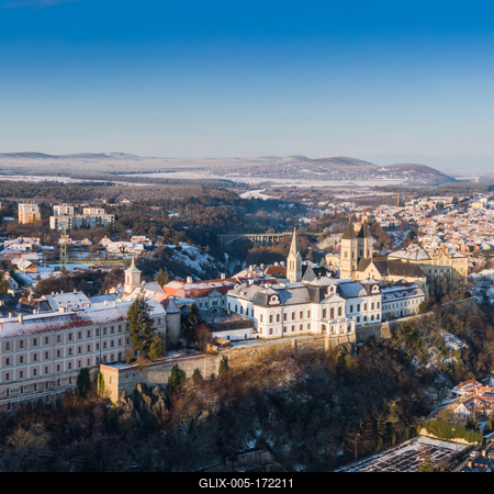 Aerial view of Castle in Veszprem in winter-stock-foto