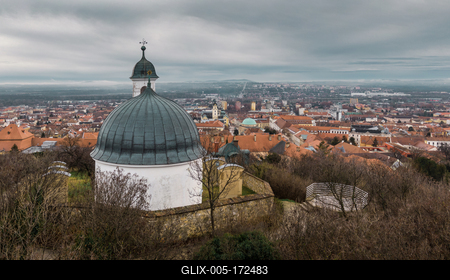 Chapel in Pecs, hungary with cloudy sky-stock-foto
