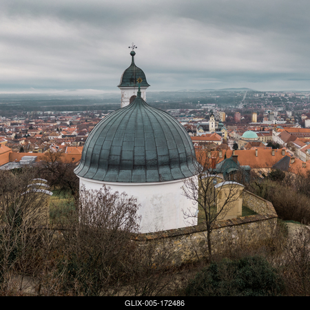 Chapel in Pecs, hungary with cloudy sky-stock-foto