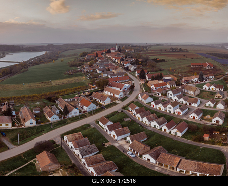 Wine cellars in a row in Southern Hungary in Palkonya village-stock-foto