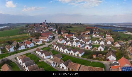 Wine cellars in a row in Southern Hungary in Palkonya village-stock-foto