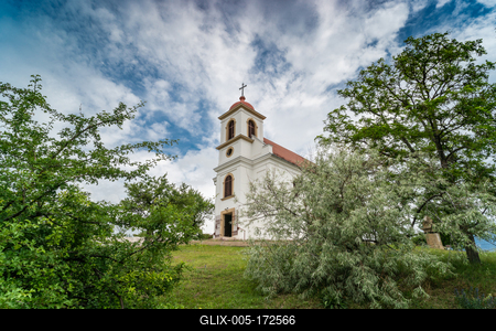 Chapel in Pecs, hungary with cloudy sky-stock-foto
