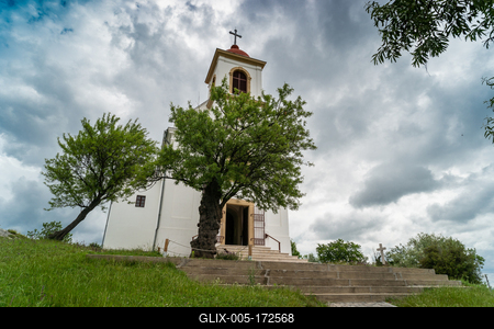 Chapel in Pecs, hungary with cloudy sky-stock-foto