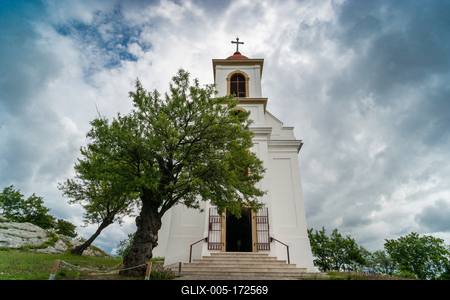 Chapel in Pecs, hungary with cloudy sky-stock-foto