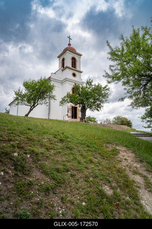Chapel in Pecs, hungary with cloudy sky-stock-foto