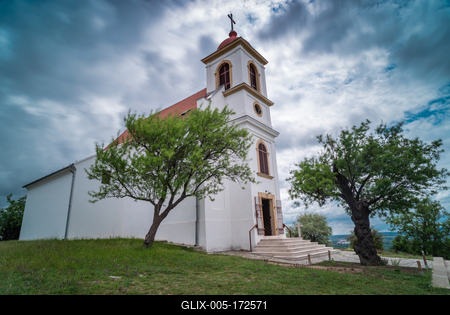 Chapel in Pecs, hungary with cloudy sky-stock-foto