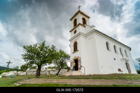 Chapel in Pecs, hungary with cloudy sky-stock-foto