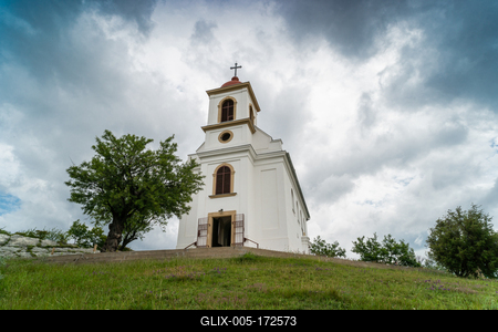 Chapel in Pecs, hungary with cloudy sky-stock-foto