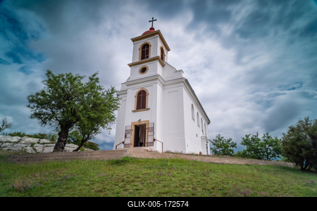 Chapel in Pecs, hungary with cloudy sky-stock-foto