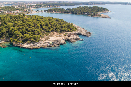Aerial view of Rocky beach near Pula, Croatia-stock-foto