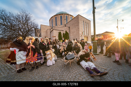 MOHACS, HUNGARY - FEBRUARY 16: Unidentified person wearing mask in Busojaras. In this year during the COVID pandemic the public Busojaras event was cancelled. February 16, 2021 in Mohacs, Hungary.-stock-foto