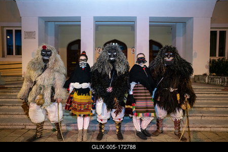 MOHACS, HUNGARY - FEBRUARY 16: Unidentified person wearing mask in Busojaras. In this year during the COVID pandemic the public Busojaras event was cancelled. February 16, 2021 in Mohacs, Hungary.-stock-foto