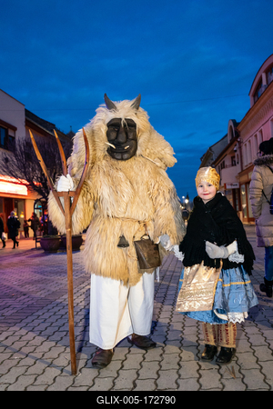 MOHACS, HUNGARY - FEBRUARY 16: Unidentified person wearing mask in Busojaras. In this year during the COVID pandemic the public Busojaras event was cancelled. February 16, 2021 in Mohacs, Hungary.-stock-foto