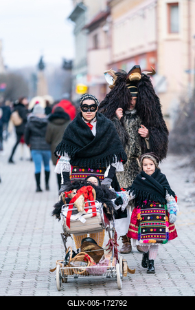MOHACS, HUNGARY - FEBRUARY 16: Unidentified person wearing mask in Busojaras. In this year during the COVID pandemic the public Busojaras event was cancelled. February 16, 2021 in Mohacs, Hungary.-stock-foto