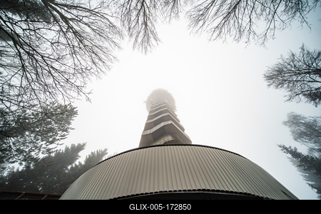 Tv tower in Zalaegerszeg with foggy sky-stock-foto