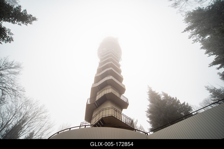 Tv tower in Zalaegerszeg with foggy sky-stock-foto