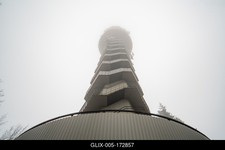 Tv tower in Zalaegerszeg with foggy sky-stock-foto