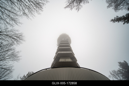 Tv tower in Zalaegerszeg with foggy sky-stock-foto