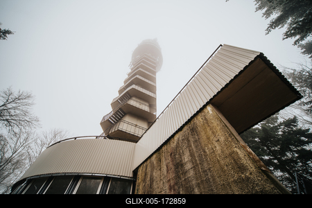Tv tower in Zalaegerszeg with foggy sky-stock-foto