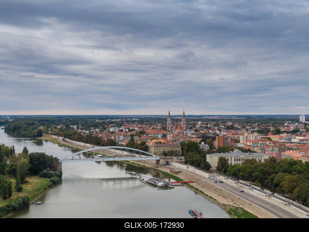 aerial photo of  beautiful Szeged with Tisza-stock-foto