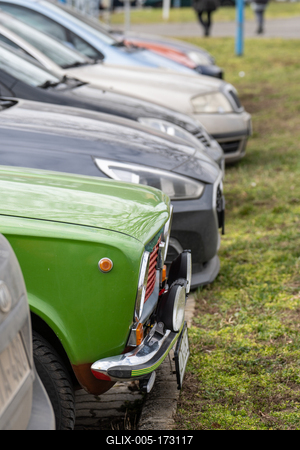 many parking cars in an outdoor garage-stock-foto