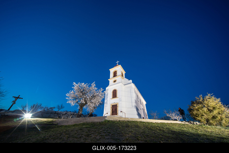 Small chapel with almond tree, called havas boldogasszony templom-stock-foto