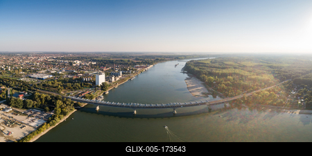 Baja Bridge in Hungary across river Danube-stock-foto