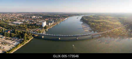 Baja Bridge in Hungary across river Danube-stock-foto