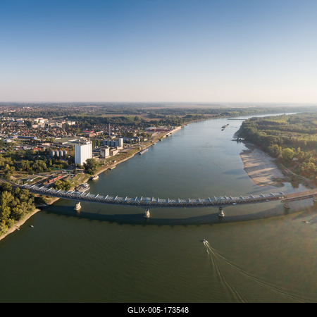 Baja Bridge in Hungary across river Danube-stock-foto
