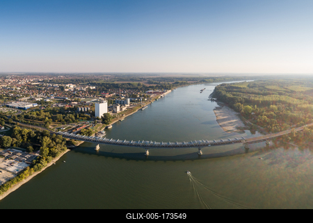 Baja Bridge in Hungary across river Danube-stock-foto