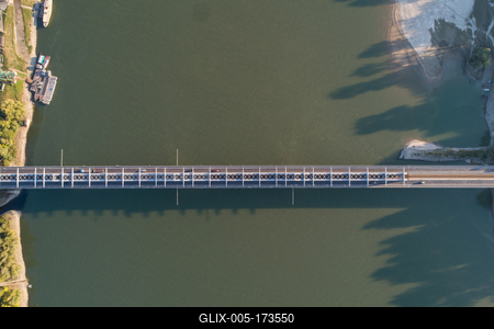 Baja Bridge in Hungary across river Danube-stock-foto